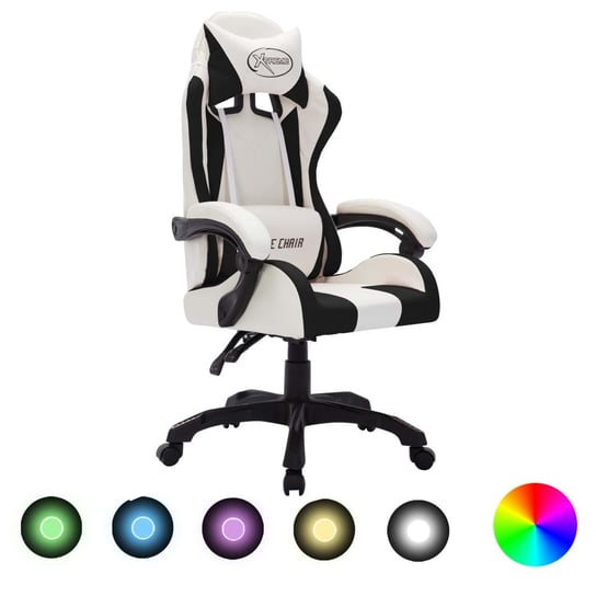 Fotel dla gracza z RGB LED, biało-czarny, sztuczna skóra vidaXL