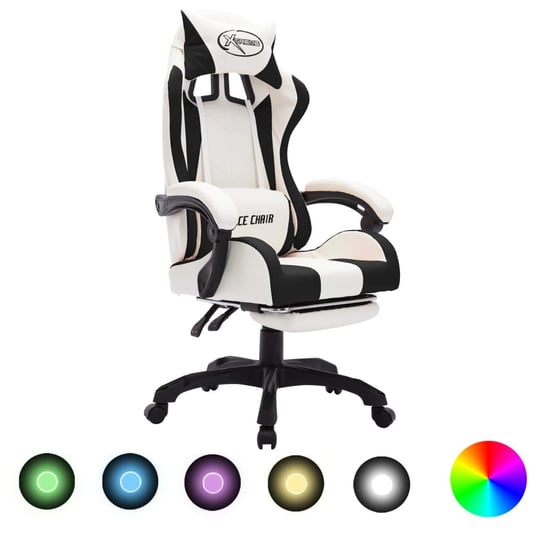Fotel dla gracza z RGB LED, czarno-biały, sztuczna skóra vidaXL