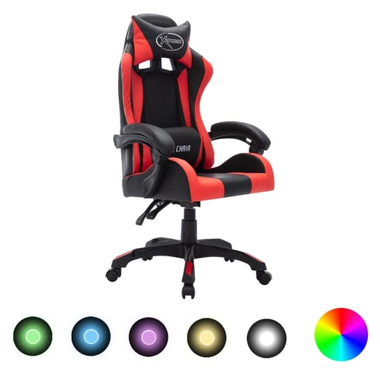 Fotel dla gracza z RGB LED, czerwono-czarny, sztuczna skóra vidaXL