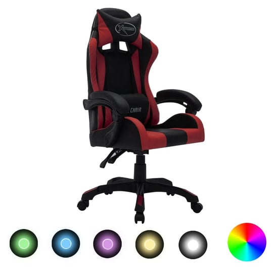 Fotel dla gracza z RGB LED, kolor wina i czarny, sztuczna skóra vidaXL