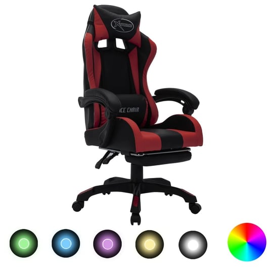 Fotel dla gracza z RGB LED, kolor wina i czarny, sztuczna skóra vidaXL