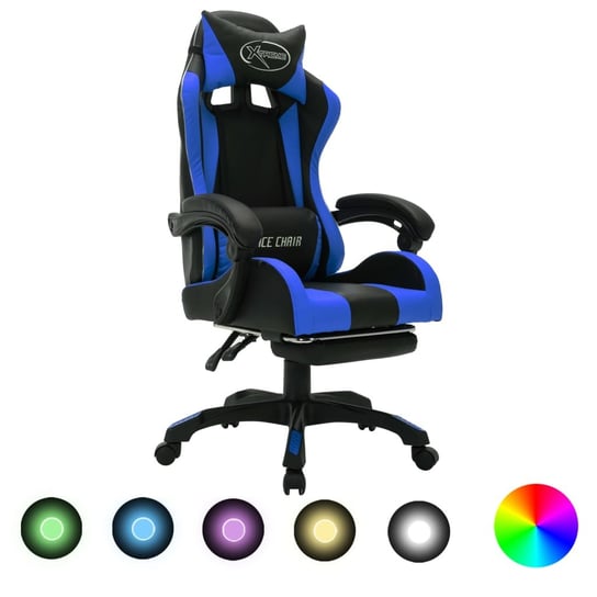 Fotel dla gracza z RGB LED, niebiesko-czarny, sztuczna skóra vidaXL