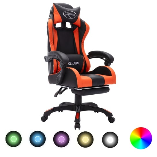 Fotel dla gracza z RGB LED, pomarańczowo-czarny, sztuczna skóra vidaXL