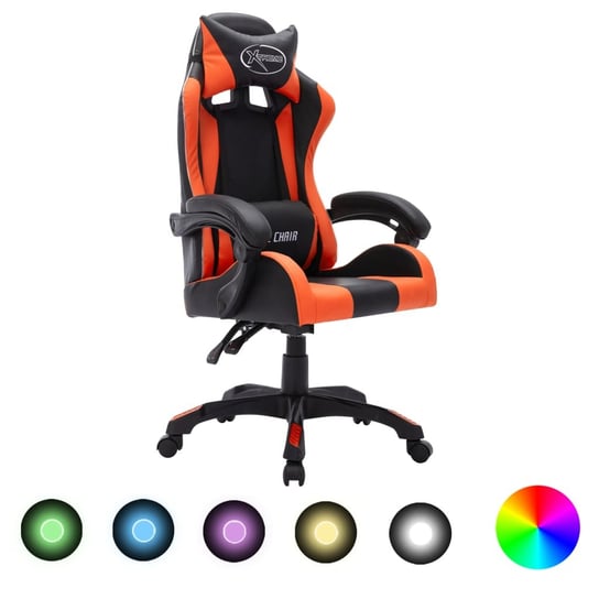 Fotel dla gracza z RGB LED, pomarańczowo-czarny, sztuczna skóra vidaXL