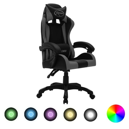 Fotel dla gracza z RGB LED, szaro-czarny, sztuczna skóra vidaXL