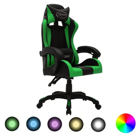 Fotel dla gracza z RGB LED, zielono-czarny, sztuczna skóra vidaXL