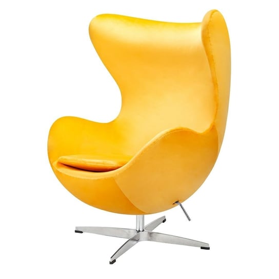 Fotel EGG CLASSIC VELVET żółty - welur, podstawa aluminiowa King Home