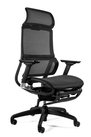 Fotel ergonomiczny, biurowy, podnóżek, Space, kolor czarny Unique