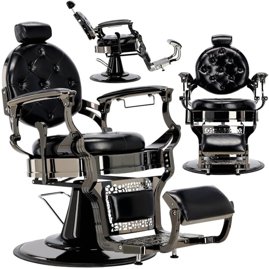 Fotel fryzjerski barberski hydrauliczny do salonu fryzjerskiego barber shop Logan Black Shiny Barberking ENZO