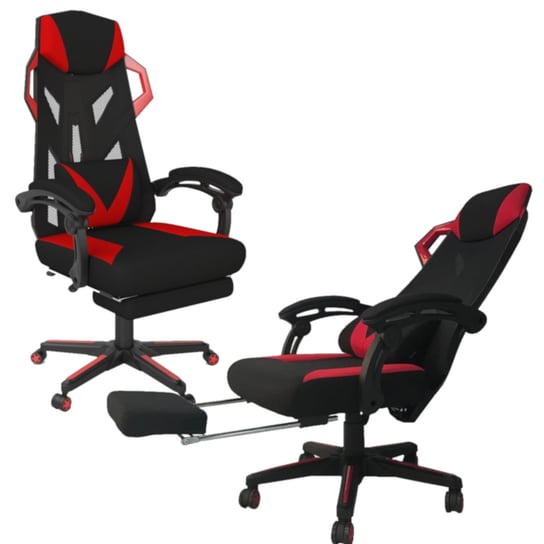Fotel GAME-PRO - gamingowy gracza obrotowy biurowy z podnóżkiem - czerwony TS Interior