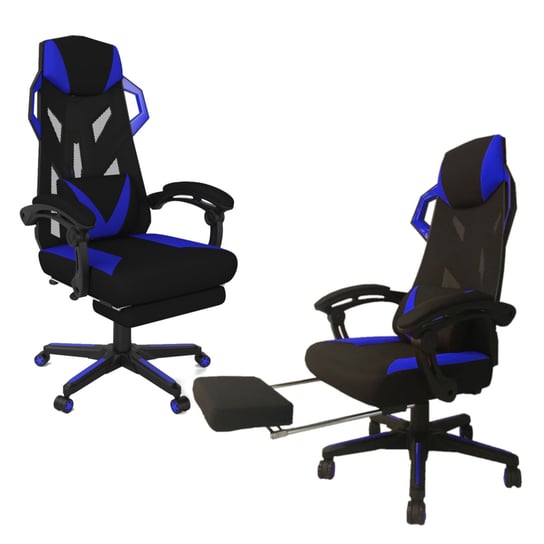 Fotel GAME-PRO - gamingowy gracza obrotowy biurowy z podnóżkiem - niebieski TS Interior