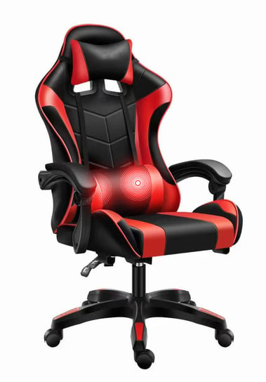 Fotel Gamingowy Dla Gracza Biurowy Komputerowy Obrotowy Z Masażem Modern Czarne/Czerwone Kontrast