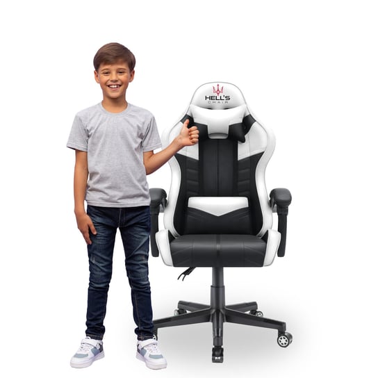 Fotel gamingowy Hell's Chair HC- 1004 KIDS Biały Czarny Hells