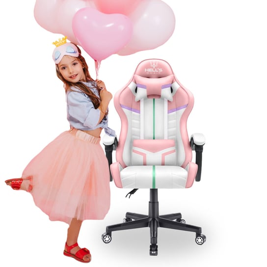 Fotel gamingowy Hell's Chair HC- 1004 KIDS Różowy Rainbow Hells