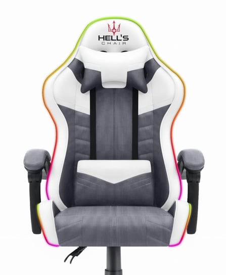 Fotel Gamingowy Hell'S Chair Hc- 1004 Led Szary Biały Tkanina Hells