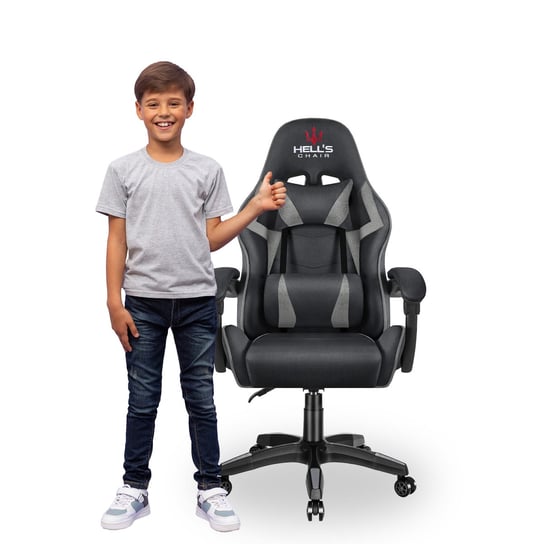 Fotel gamingowy Hell's Chair HC- 1007 KIDS dla dzieci Black Grey Czarny Szary TKANINA Hells