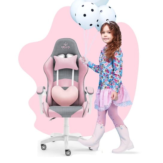 Fotel Gamingowy Hell's Chair Rainbow KIDS Pink- Gray Tkanina Hells