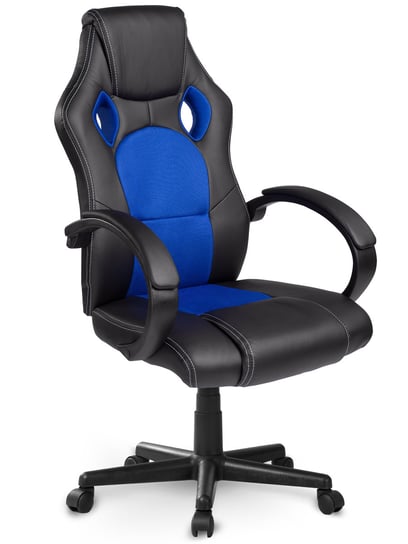 Fotel gamingowy komputerowy biurowy sportowy krzesło gracza obrotowy SOFOTEL Master, niebiesko-czarny SOFOTEL