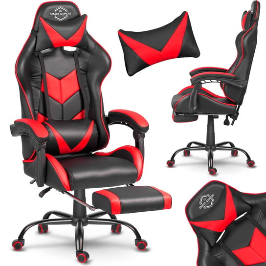 Fotel gamingowy,komputerowy,  krzesło gracza, podnóżek, kubełkowy Sofotel Cerber czarno-czerwone SOFOTEL