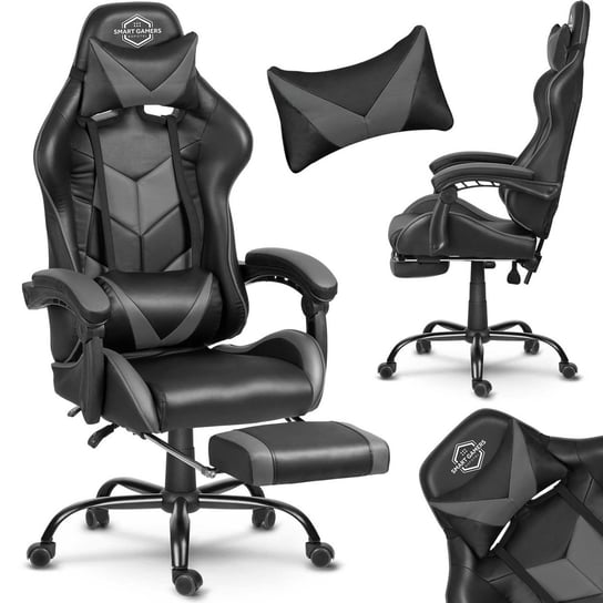 Fotel gamingowy, komputerowy, krzesło gracza, podnóżek, kubełkowy Sofotel Cerber, czarno-szary SOFOTEL
