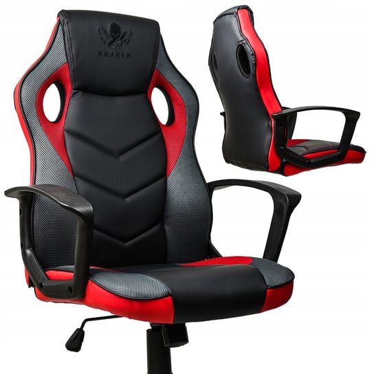 Fotel GAMINGOWY Krzesło Obrotowe KRAKEN BETA SERIES czerwony czarny Kraken Chairs