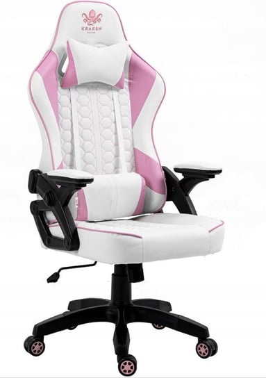 Fotel GAMINGOWY Krzesło Obrotowe KRAKEN FEYTON biały różowy Kraken Chairs