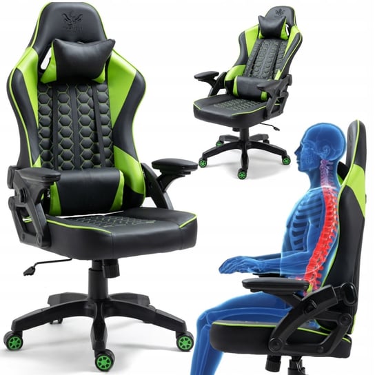 Fotel GAMINGOWY Krzesło Obrotowe KRAKEN FEYTON czarny zielony Kraken Chairs