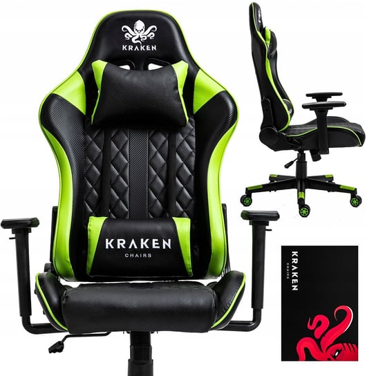 Fotel GAMINGOWY Krzesło Obrotowe KRAKEN HELIOS zielony czarny Kraken Chairs