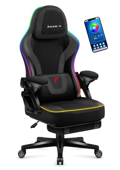 Fotel gamingowy obrotowy Huzaro Force 4.6 Black RGB Smart, do biura, Czarny Huzaro