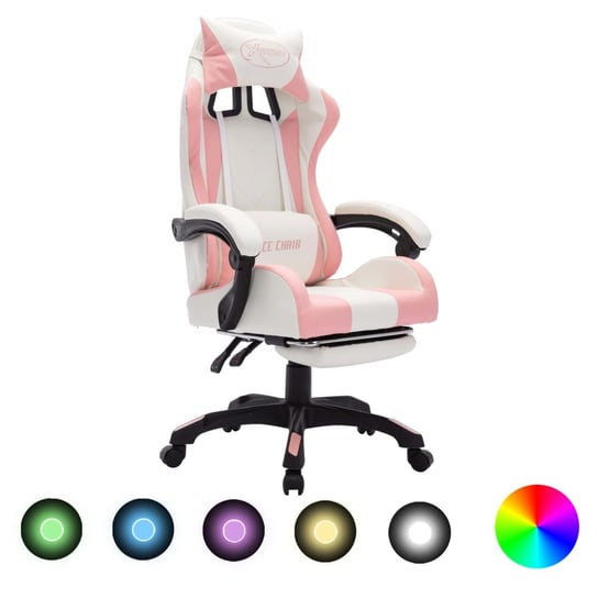 Fotel gamingowy z LED RGB, vidaXL, różowo-biały, sztuczna skóra vidaXL
