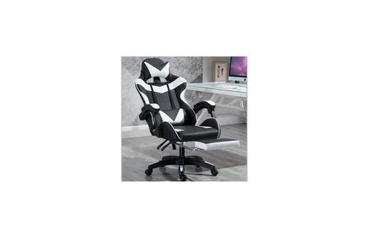 Fotel komputerowy / gamingowy z podnóżkiem – czarno-biały HEDO