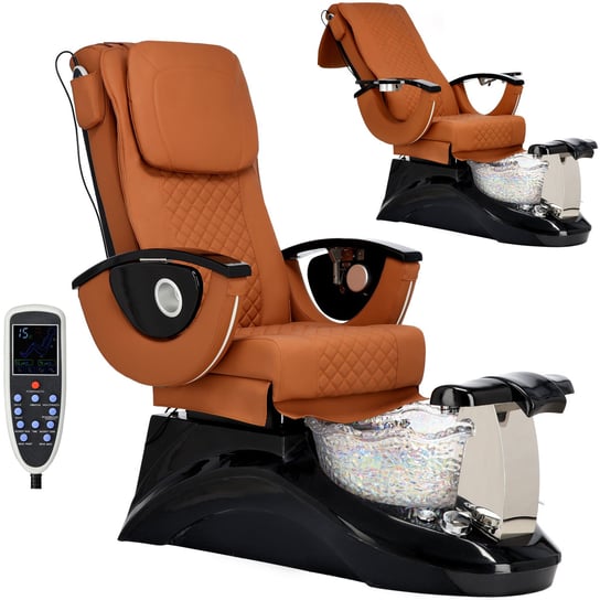 Fotel kosmetyczny elektryczny z masażem do pedicure stóp do salonu SPA brązowy ENZO