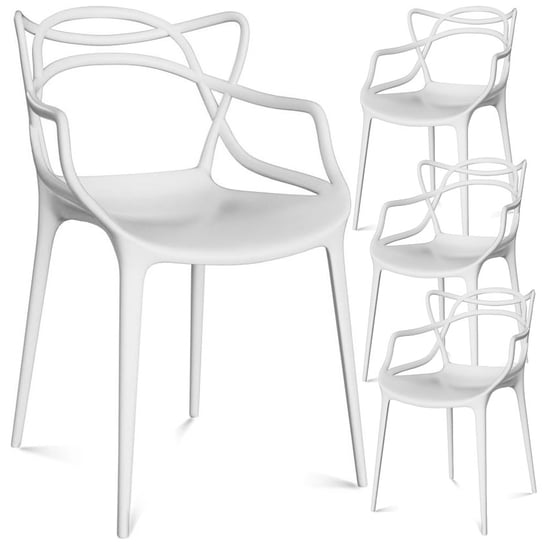 Fotel Krzesło Ażurowe Masters Komplet Biały 4Szt Zolta