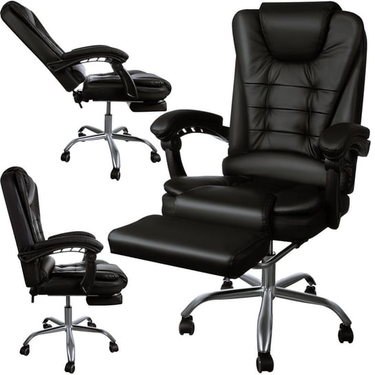 Fotel Obrotowy Biurowy Krzesło Biurowe Obrotowe Biurka Czarny z Podnóżkiem Artemis