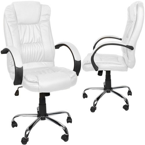 Fotel Obrotowy Biurowy Krzesło Biurowe Obrotowe do Biurka Białe Eko Skóra Artemis