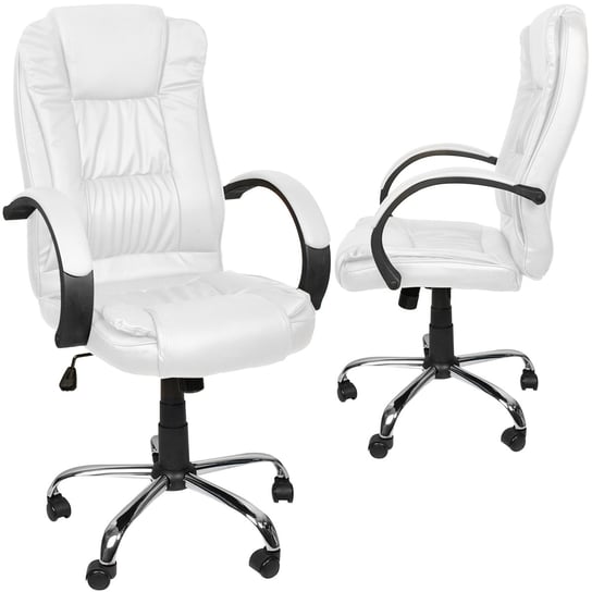 Fotel Obrotowy Biurowy Krzesło Biurowe Obrotowe do Biurka Białe Eko Skóra MALATEC Malatec