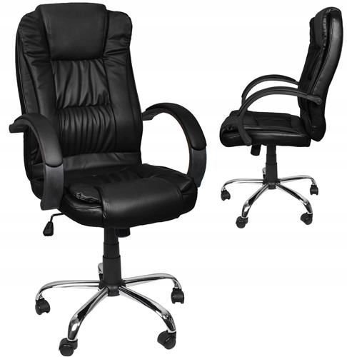 Fotel Obrotowy Biurowy Krzesło Biurowe Tilt Chrom Czarne Regulowane Bemi