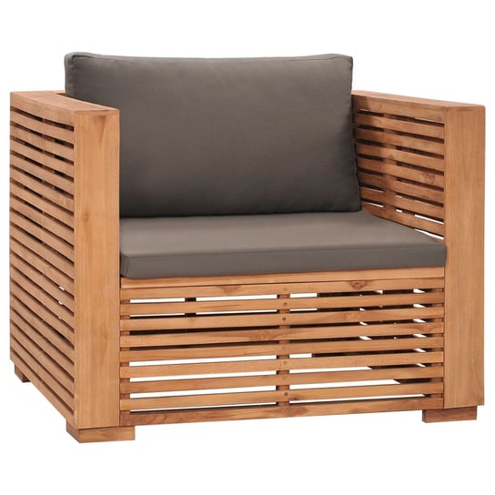 Fotel ogrodowy z ciemnoszarymi poduszkami, lite drewno tekowe vidaXL