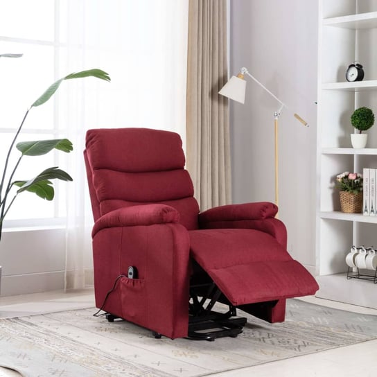 Fotel podnoszony, masujący, rozkładany, winna czerwień, tkanina vidaXL