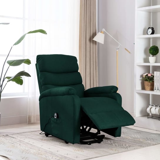 Fotel rozkładany, masujący, podnoszony, ciemnozielony, tkanina vidaXL