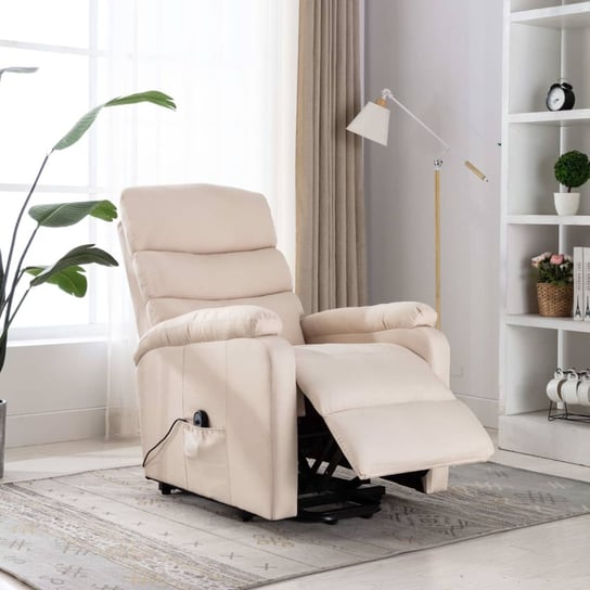 Fotel rozkładany, masujący, podnoszony, kremowy, tkanina vidaXL