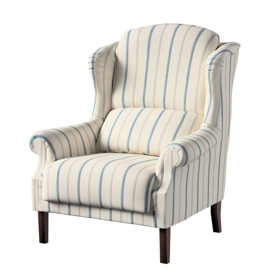 Fotel Unique, ecru tło, niebieskie paski, 85 × 107 cm, Avinon Dekoria