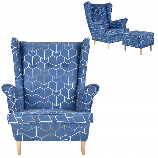 Fotel uszak z podnóżkiem geometryczny modny wzór Family meble