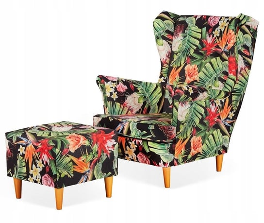 Fotel Uszak z podnóżkiem piękne kolory kwiatów Family meble