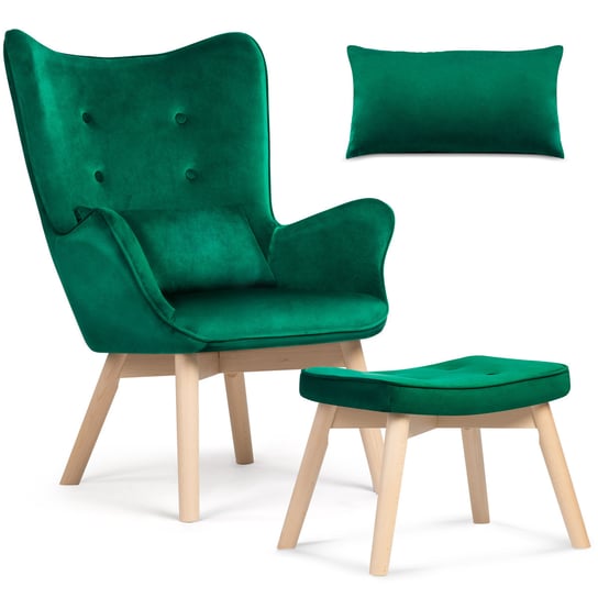 Fotel Uszak z podnóżkiem z poduszką SOFOTEL , zielony, 100x70 cm SOFOTEL
