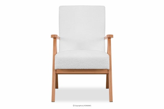 Fotel w stylu PRL tkanina baranek biały NASET Konsimo Konsimo
