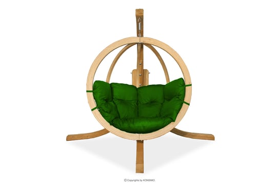 Fotel wiszący boho na ogród drewniany zielony HIGLO Konsimo Konsimo