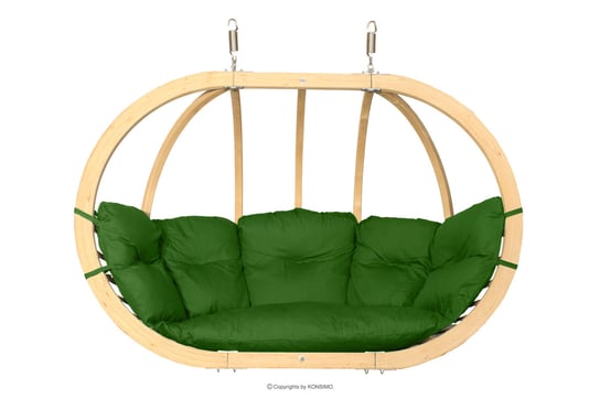 Fotel wiszący dwuosobowy kokon drewniany zielony CALLISTO Konsimo Konsimo