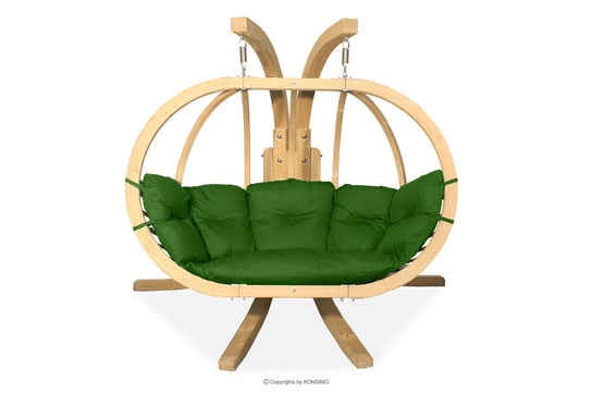 Fotel wiszący dwuosobowy na ogród drewniany zielony CALLISTO Konsimo Konsimo