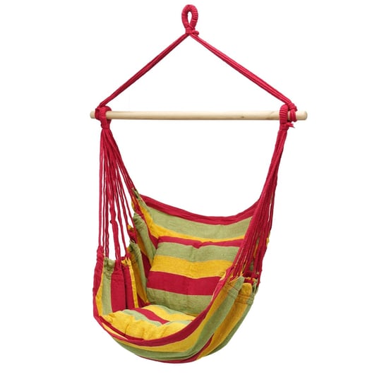 Fotel wiszący z dwiema poduszkami 90x12x60 cm czerwony/zielony/żółty wykonany z bawełny, obciążenie do 120 kg ECD Germany